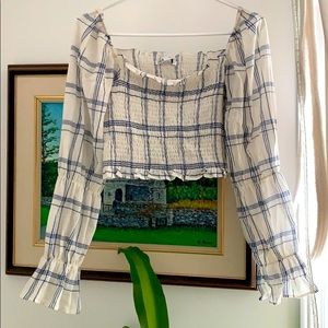 Zara Ruched Cropped Long-Sleeve Gingham Top